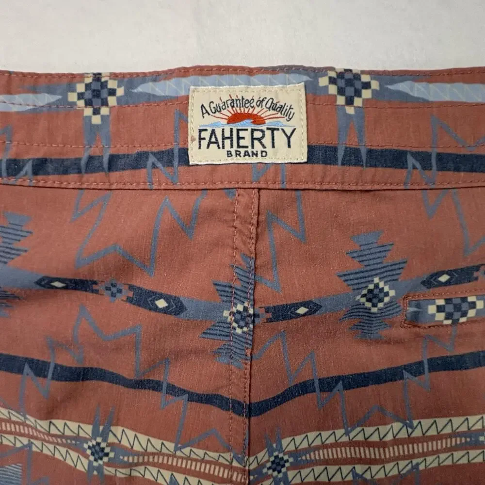 Faherty Board Shorts Mens 36 Multicolor Aztec Print Stretch Swim Surf Beach